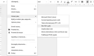 Wybierz "Pobierz jako" > "Plik PDF (.pdf)", aby wysłać CV w odpowiednim formacie.