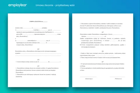 Wzór umowy zlecenia na pół etatu, zawierający dane stron, zakres obowiązków, wynagrodzenie i warunki rozwiązania.