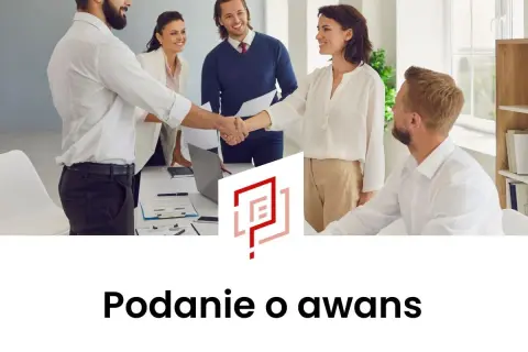 Zespół świętuje sukces. Mężczyzna podaje rękę kobiecie, co symbolizuje pozytywne rozpatrzenie wniosku o awans stanowiskowy.