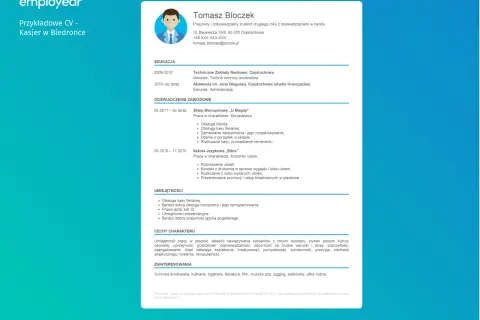 Przykładowe CV kasjera do Biedronki. Dowiedz się, jak złożyć CV do Biedronki przez internet, korzystając z tego wzoru.
