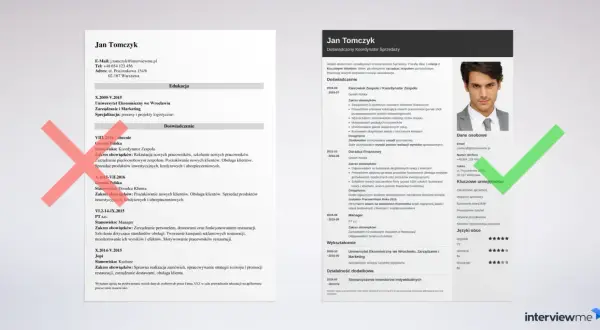 CV Jana Tomczyka z sekcjami: dane osobowe, wykształcenie, doświadczenie, kluczowe umiejętności. Pokazuje, w czym napisac cv.