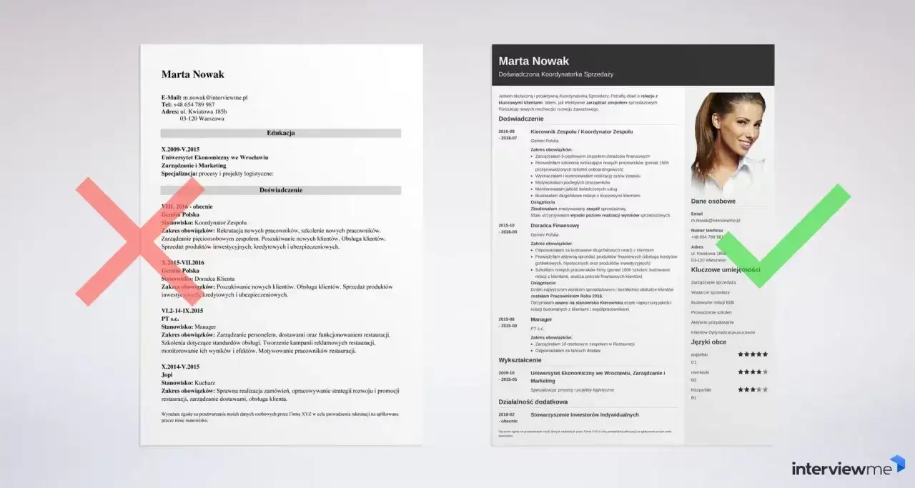 Marta Nowak, doświadczona koordynatorka sprzedaży, prezentuje swoje CV. To idealne zdjęcie do CV, podkreślające profesjonalizm i pewność siebie.