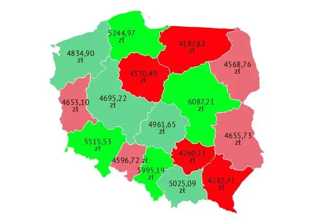 mapa Polski zarobki doradca zawodowy miasta
